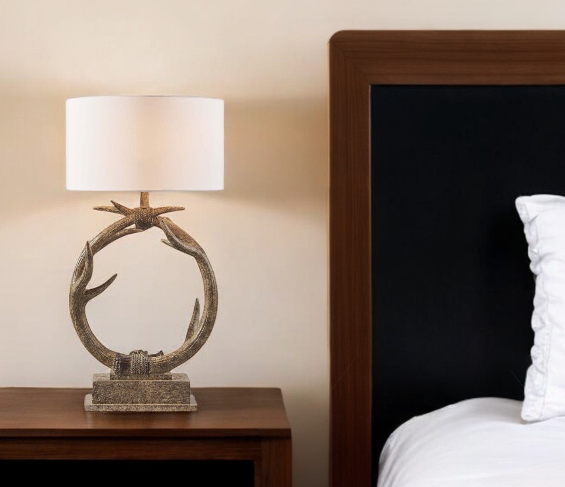 Brown Rustic Faux Antlers Table Lamp With White Drum Shade By Homeroots | Table Lamps | Modishstore - 6