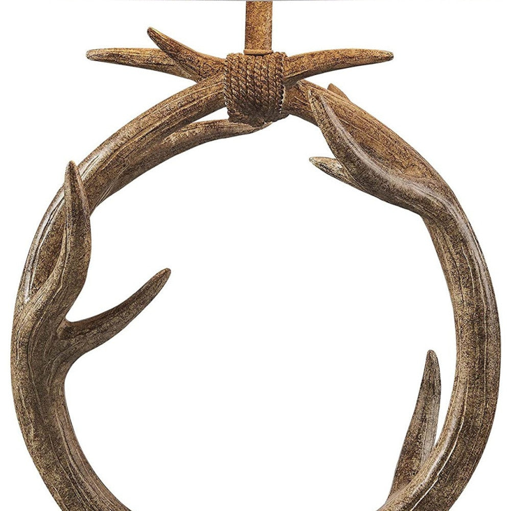 Brown Rustic Faux Antlers Table Lamp With White Drum Shade By Homeroots | Table Lamps | Modishstore - 3