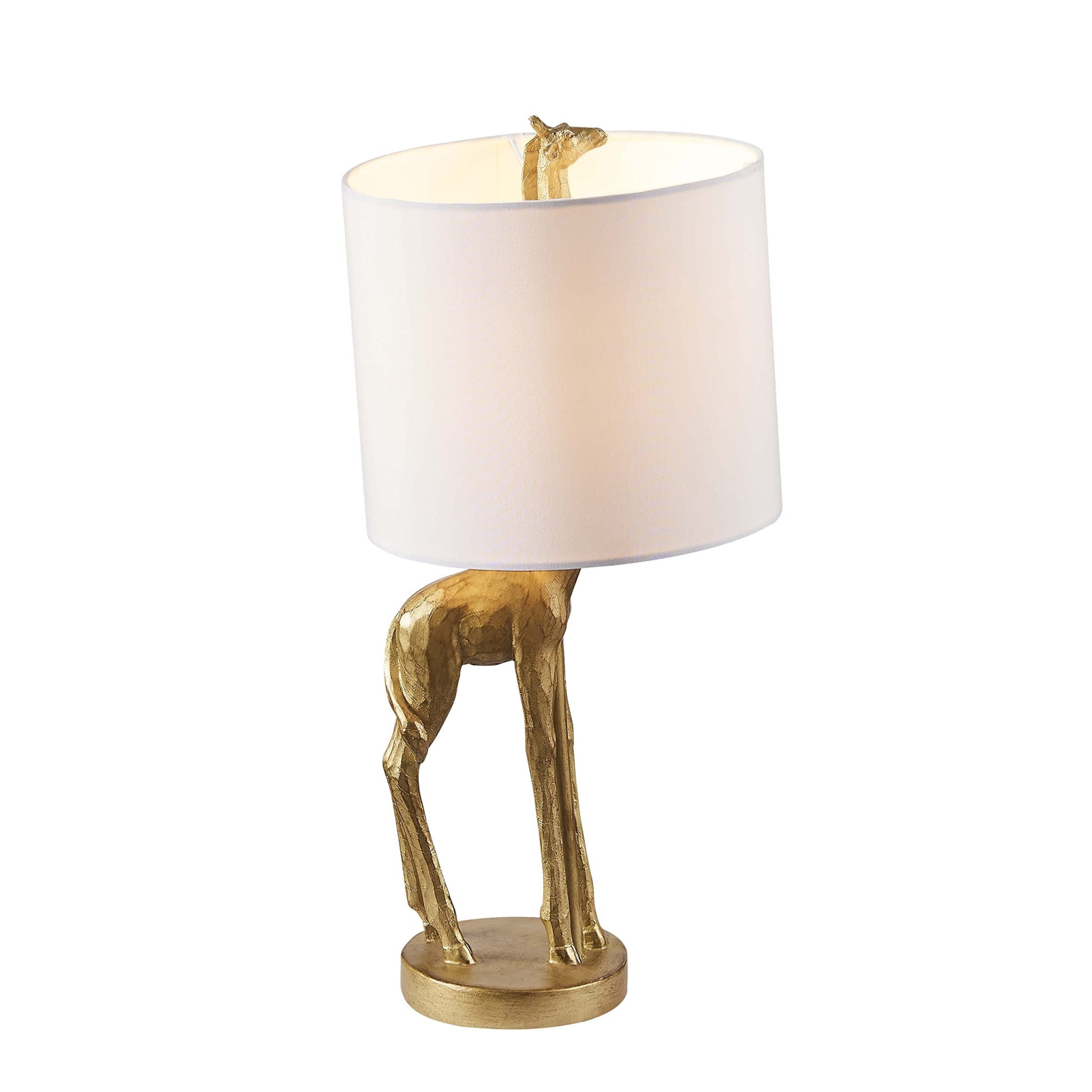 Gold Textured Giraffe Table Lamp With White Drum Shade By Homeroots | Table Lamps | Modishstore - 3