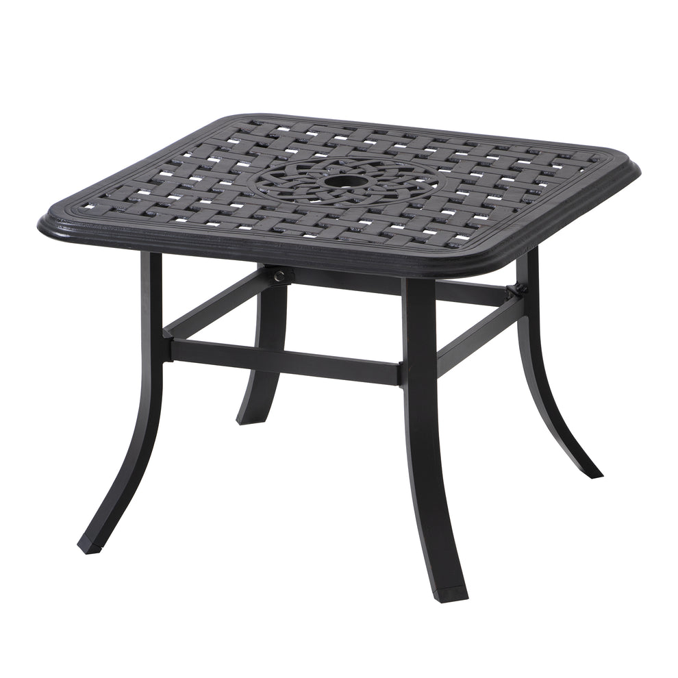 Black Square Metal Outdoor Bistro Table With Umbrella Hole By Homeroots | Outdoor Tables | Modishstore - 2