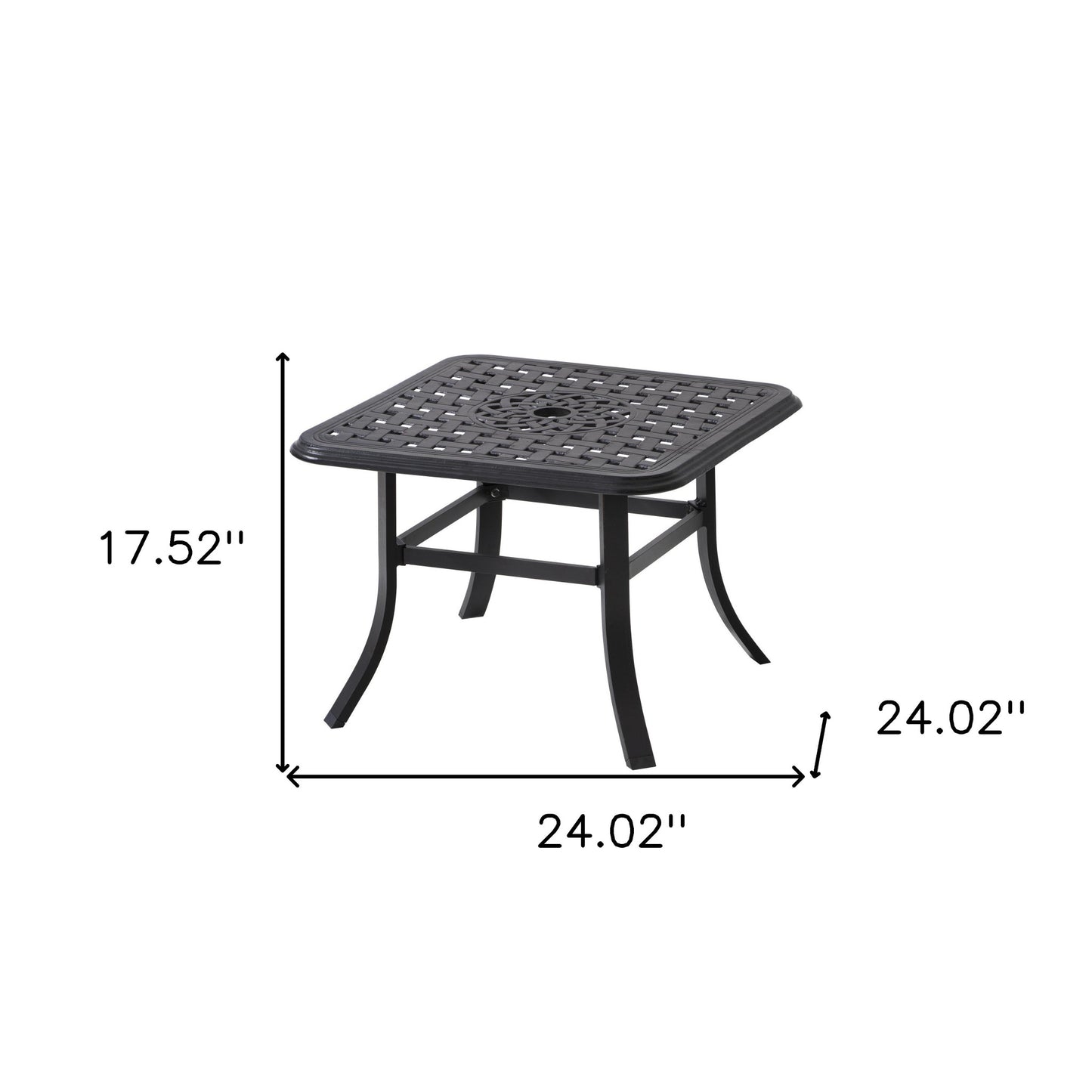 Black Square Metal Outdoor Bistro Table With Umbrella Hole By Homeroots | Outdoor Tables | Modishstore - 3