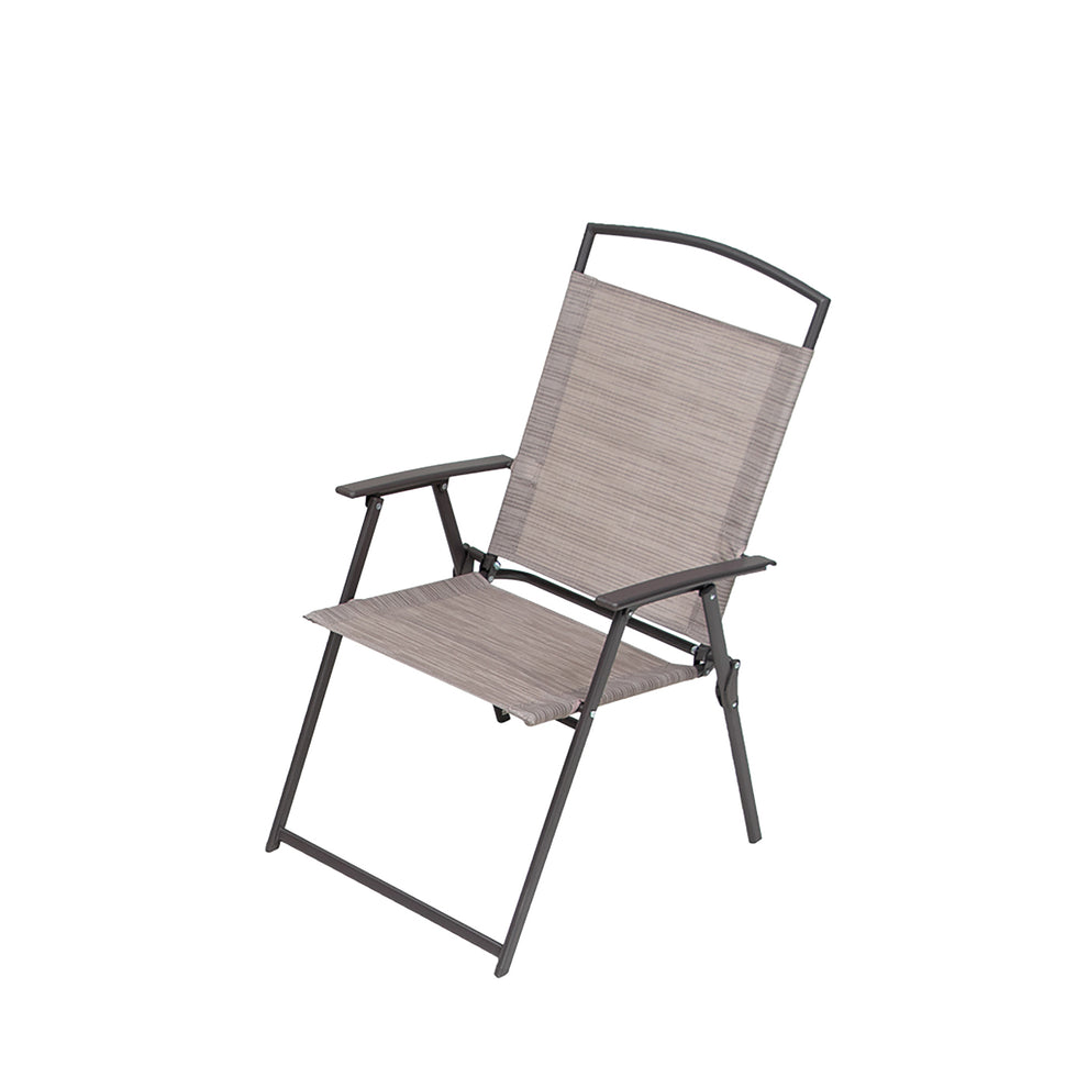 Set of Four Brown Steel Sling Outdoor Folding Arm Chairs By Homeroots | Outdoor Chairs | Modishstore - 4