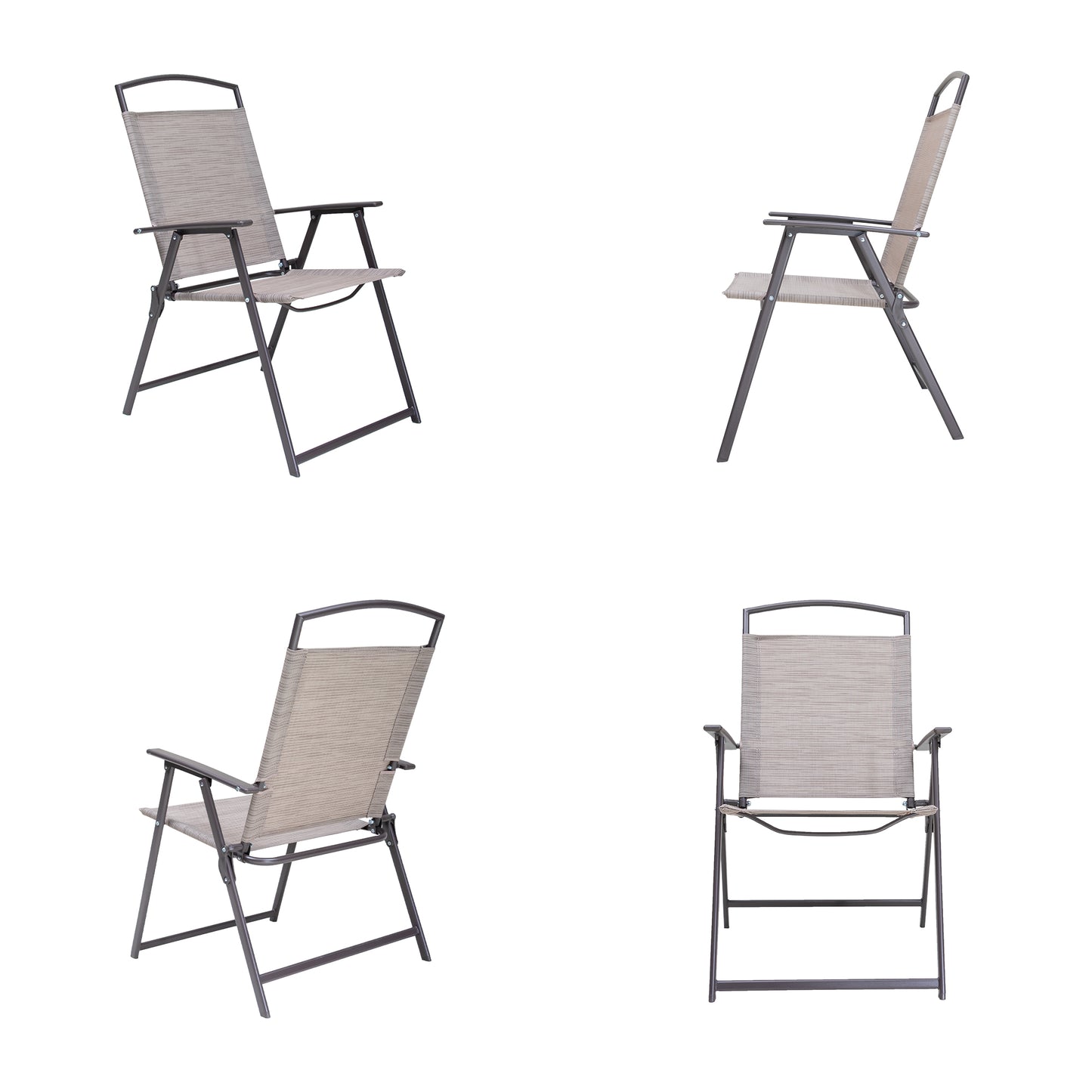 Set of Four Brown Steel Sling Outdoor Folding Arm Chairs By Homeroots | Outdoor Chairs | Modishstore - 3
