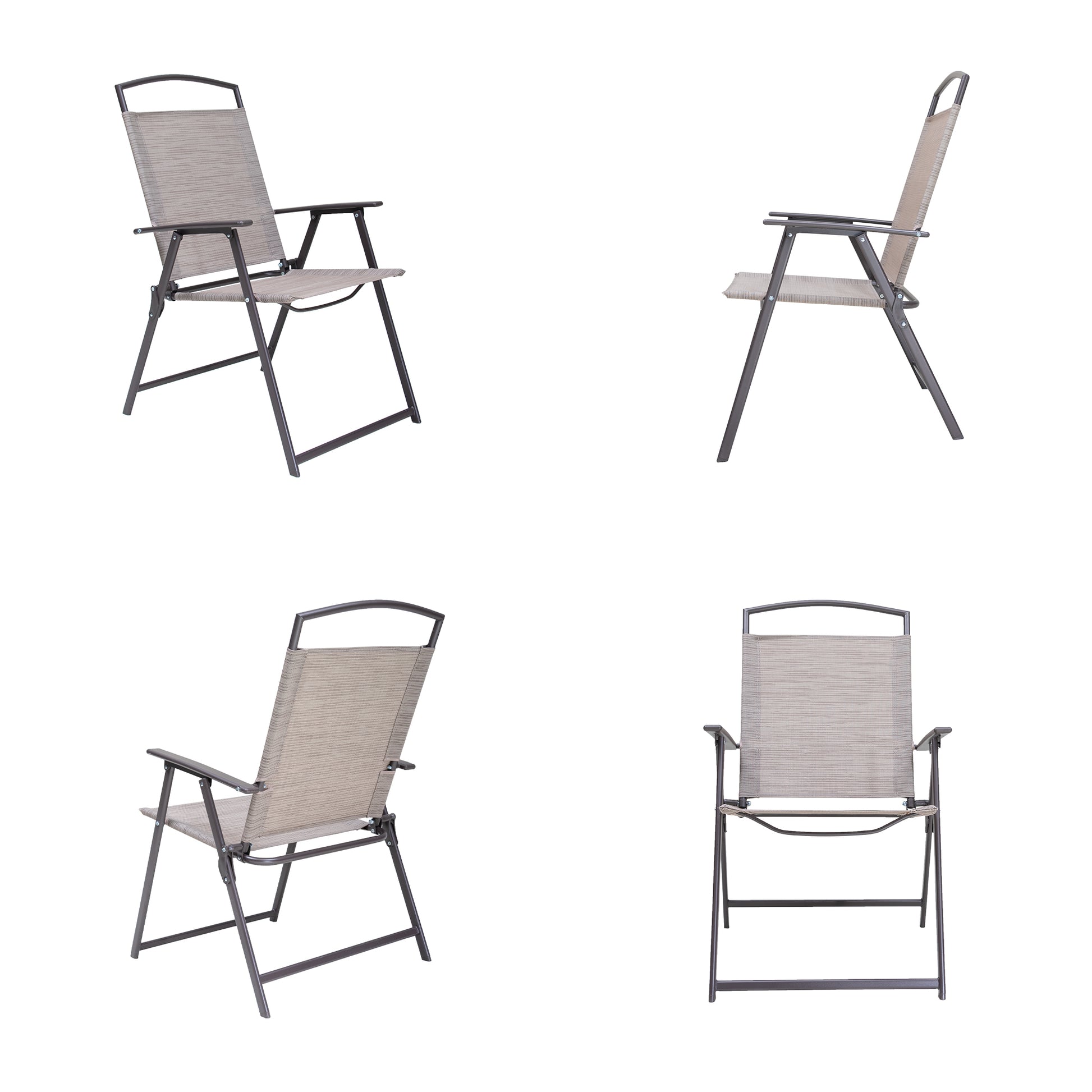 Set of Four Brown Steel Sling Outdoor Folding Arm Chairs By Homeroots | Outdoor Chairs | Modishstore - 3
