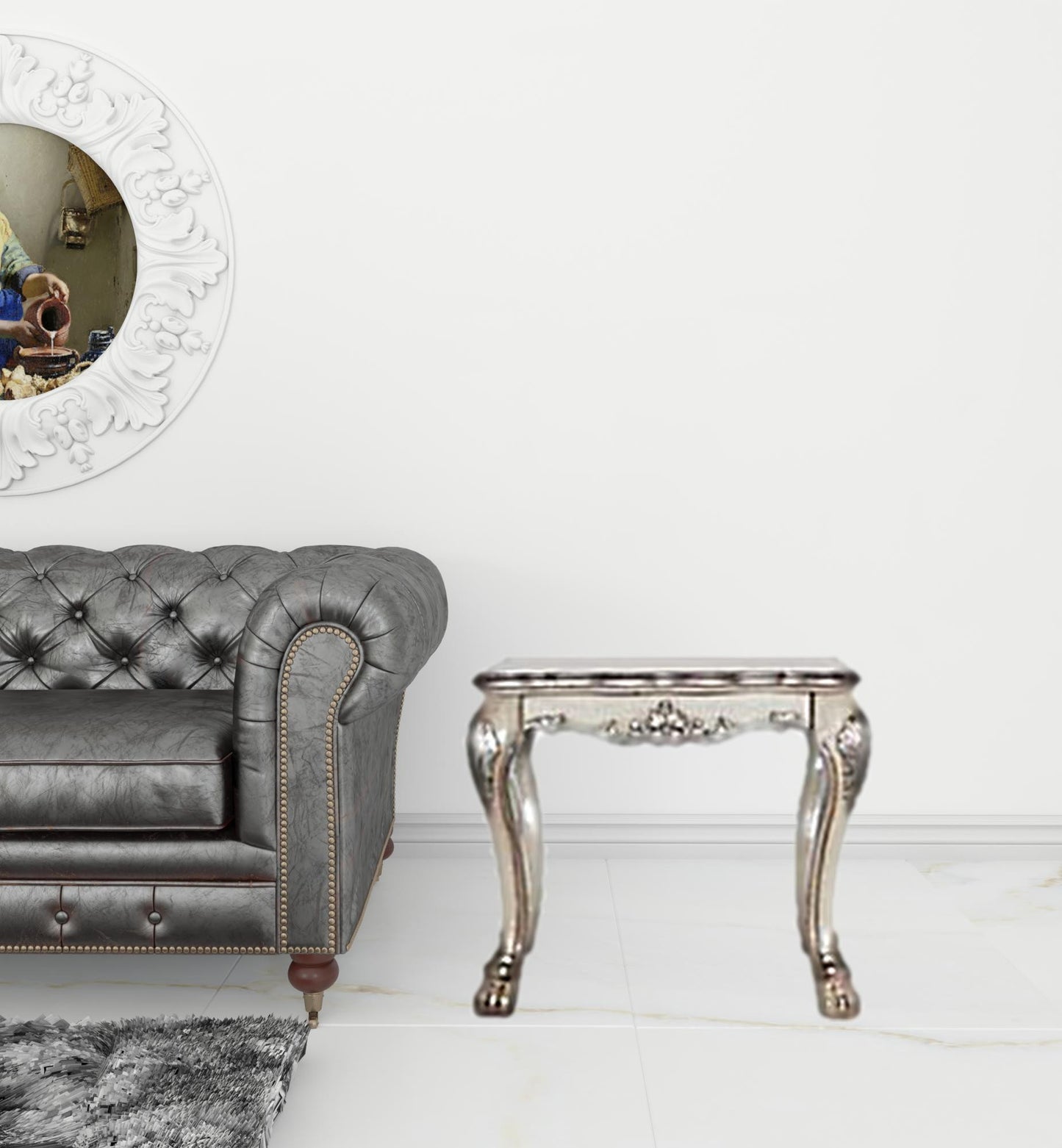 Vintage Bone White Solid Wood And Polyresin Square End Table By Homeroots | End Tables | Modishstore - 2