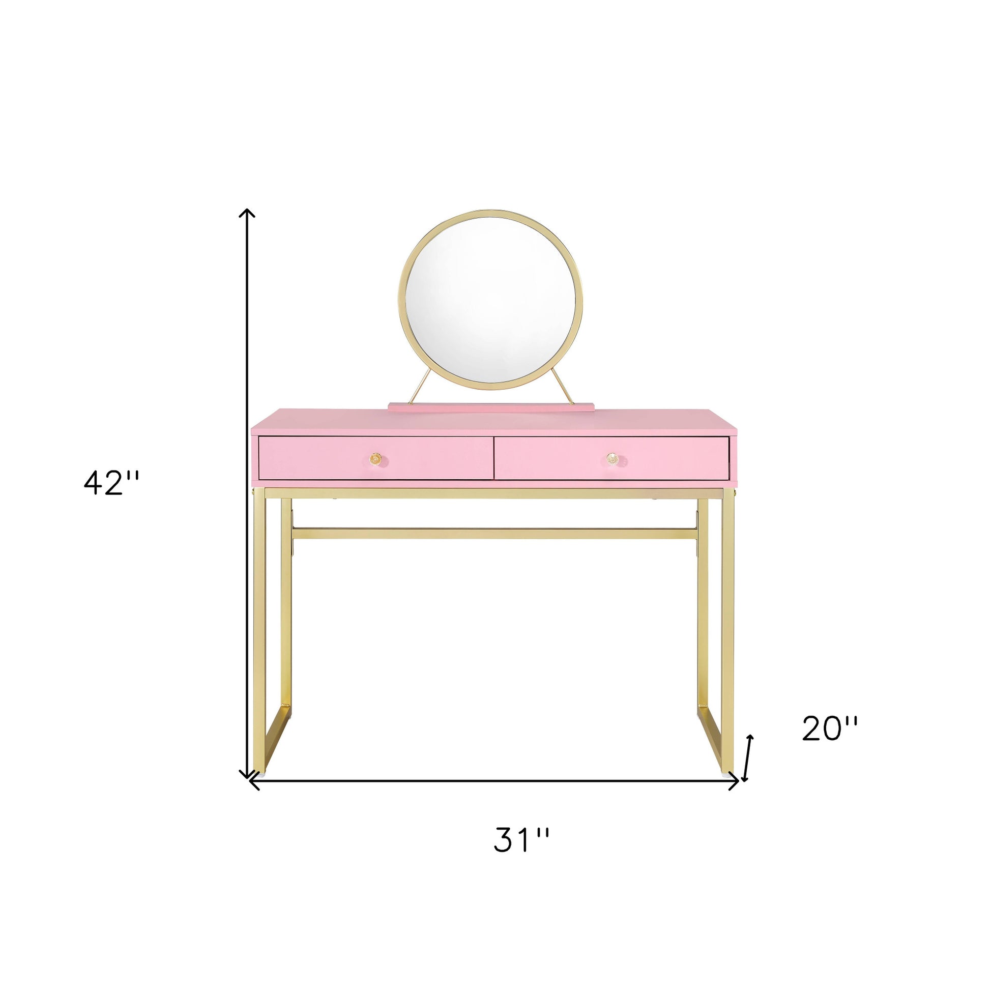 Pink Mirrored Two Drawer Dresser By Homeroots | Dressers | Modishstore - 6