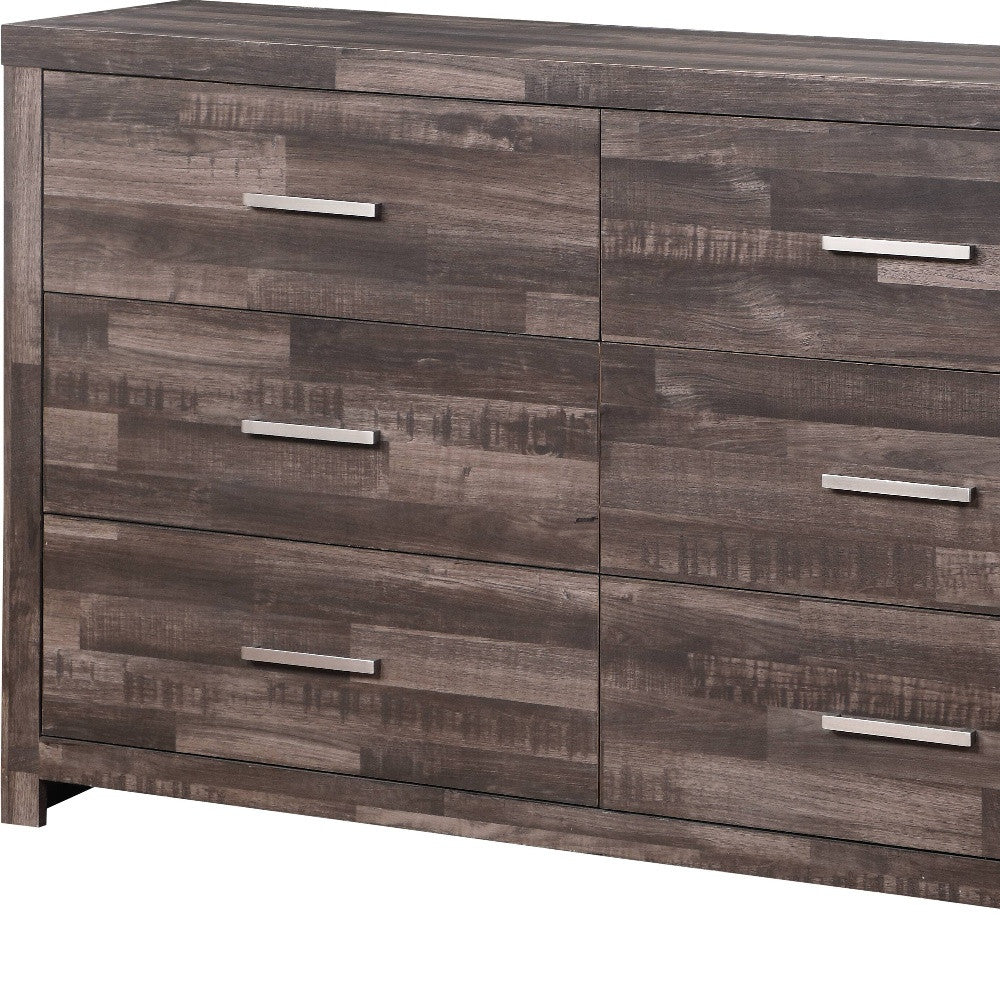 Homeroots 60 inch Dark Oak Solid Wood Six Drawer Double Dresser