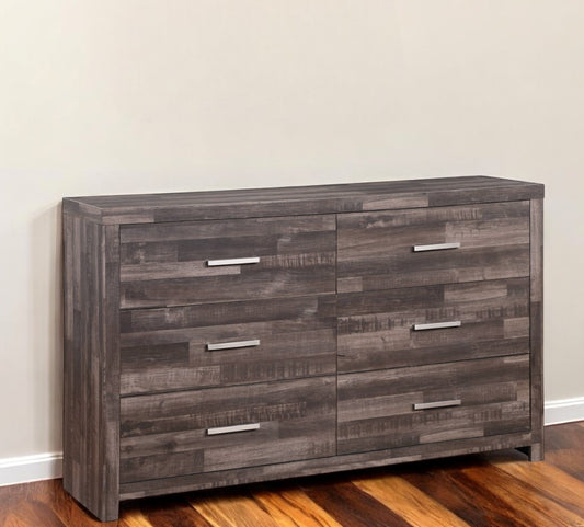 Dark Brown Solid and Manufactured Wood Six Drawer Double Dresser By Homeroots | Dressers | Modishstore - 1