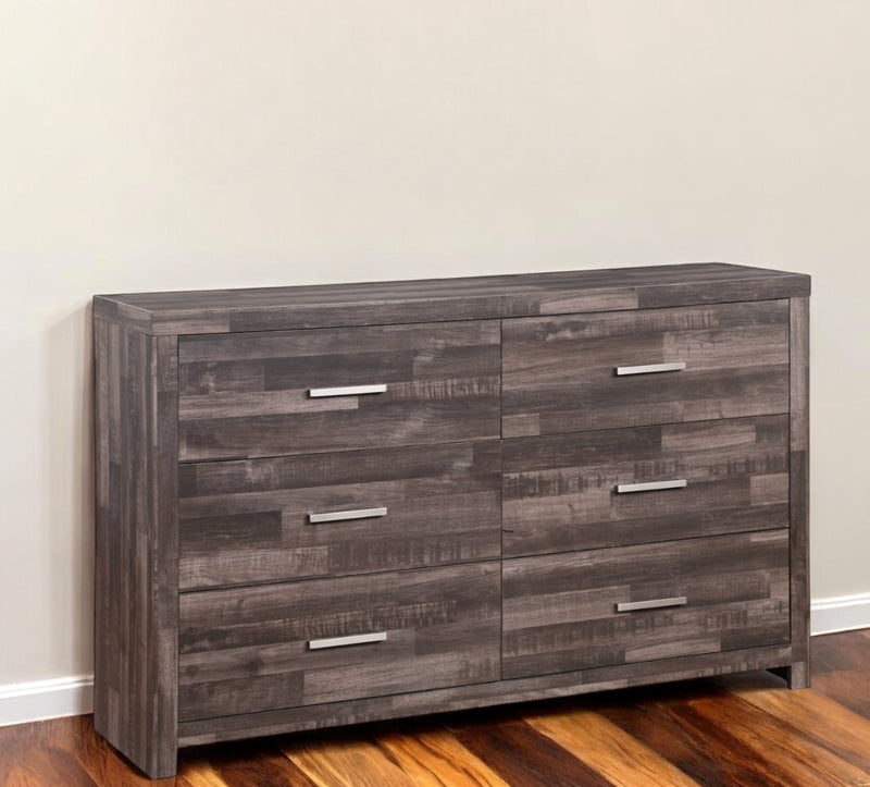 Homeroots 60 inch Dark Oak Solid Wood Six Drawer Double Dresser