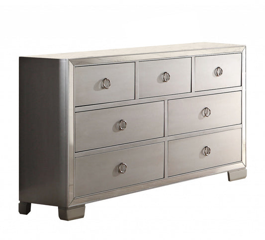 Platinum Solid and Manufactured Wood Seven Drawer Triple Dresser By Homeroots | Dressers | Modishstore - 1