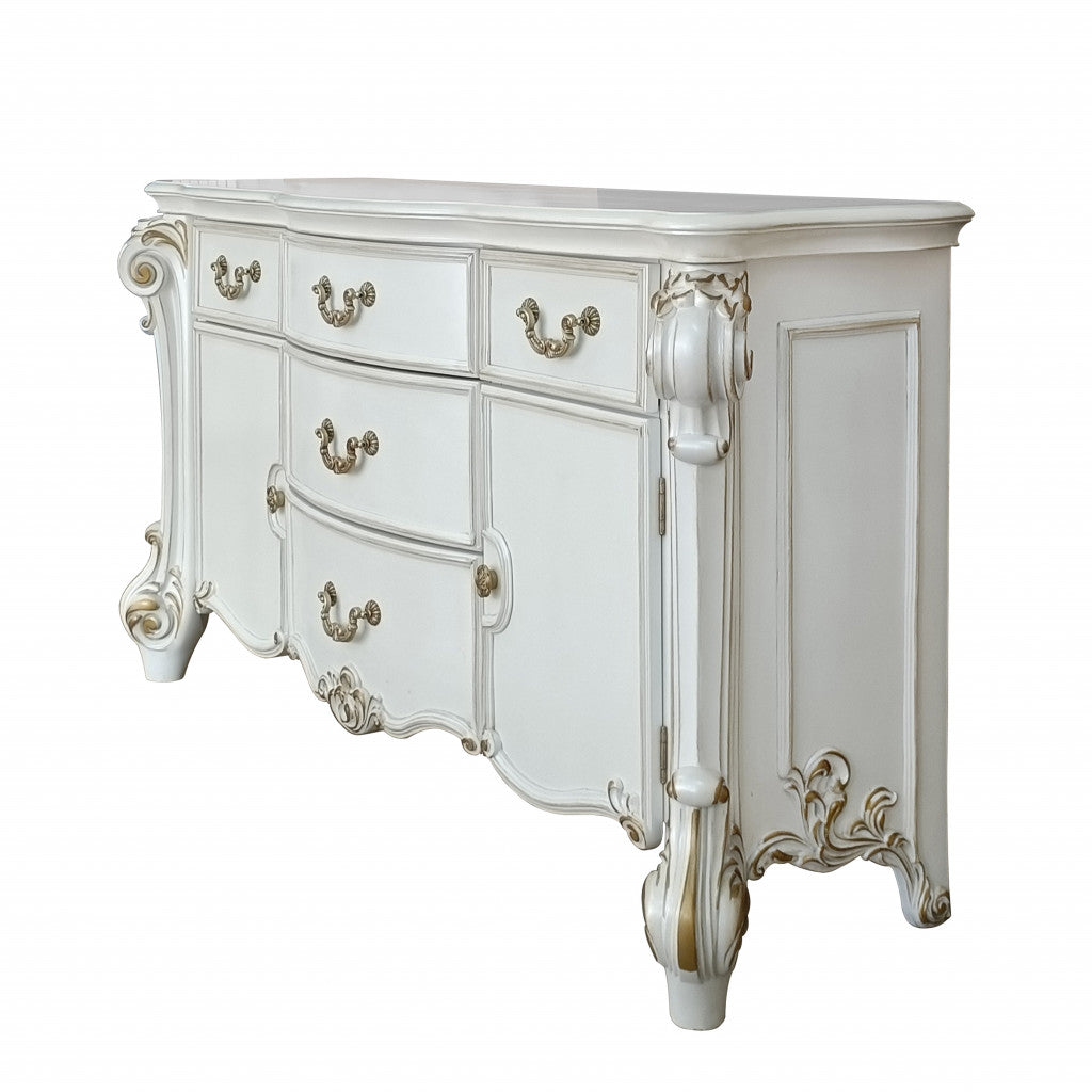 Pearl Solid and Manufactured Wood Five Drawer Triple Dresser By Homeroots | Dressers | Modishstore - 2
