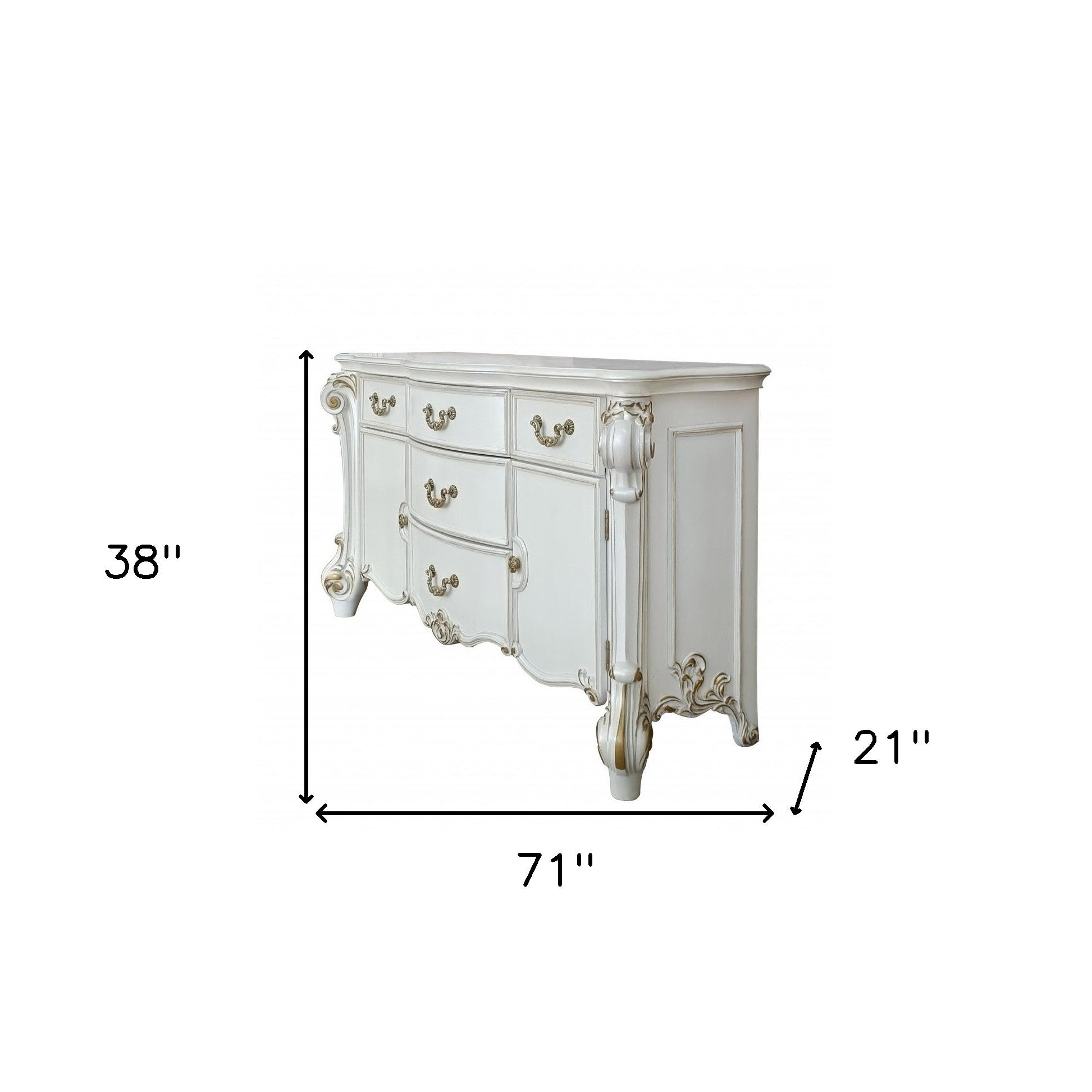 Pearl Solid and Manufactured Wood Five Drawer Triple Dresser By Homeroots | Dressers | Modishstore - 5