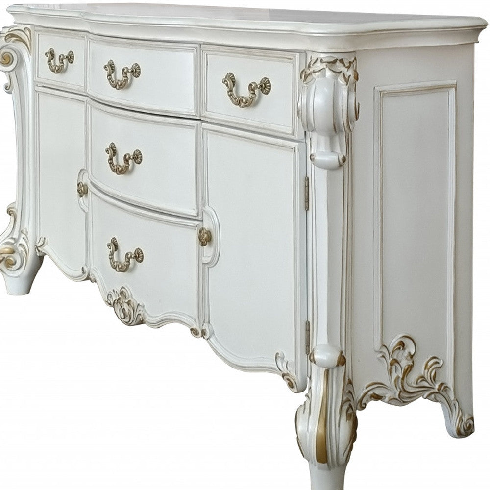 Pearl Solid and Manufactured Wood Five Drawer Triple Dresser By Homeroots | Dressers | Modishstore - 4