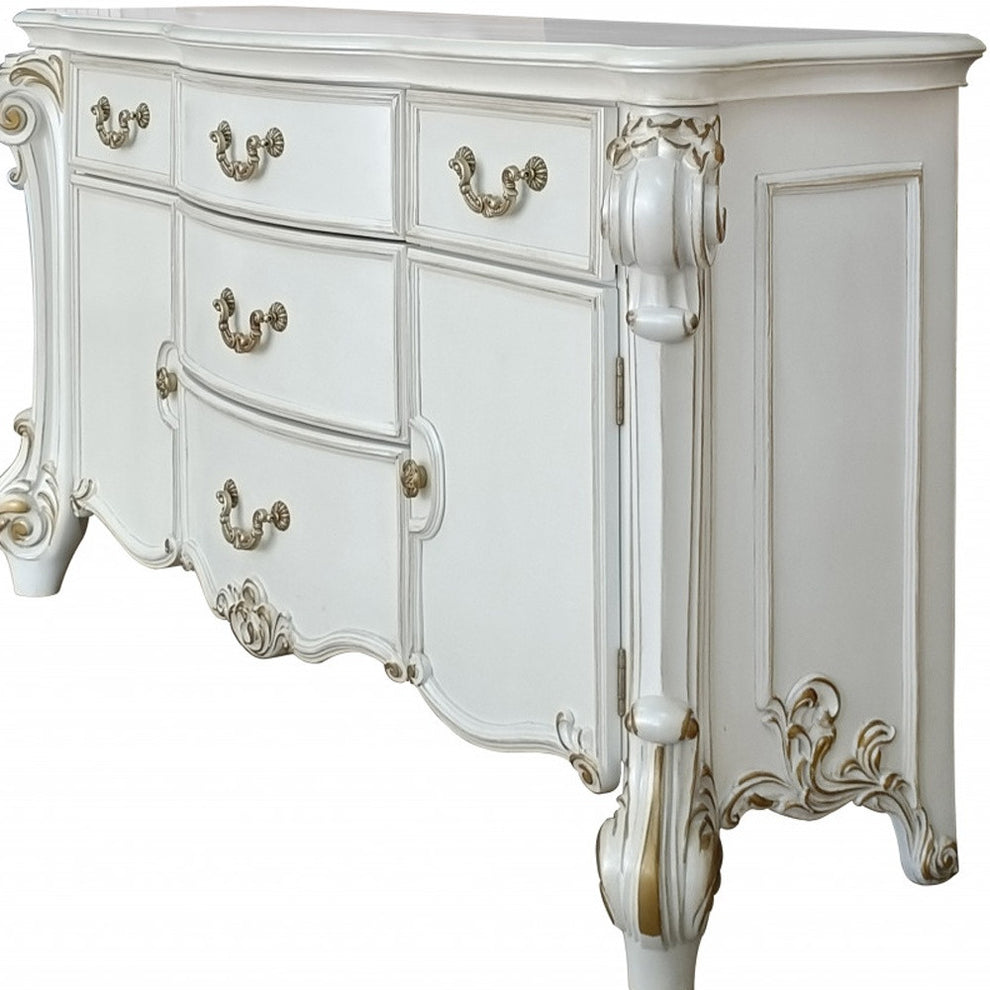 Pearl Solid and Manufactured Wood Five Drawer Triple Dresser By Homeroots | Dressers | Modishstore - 4