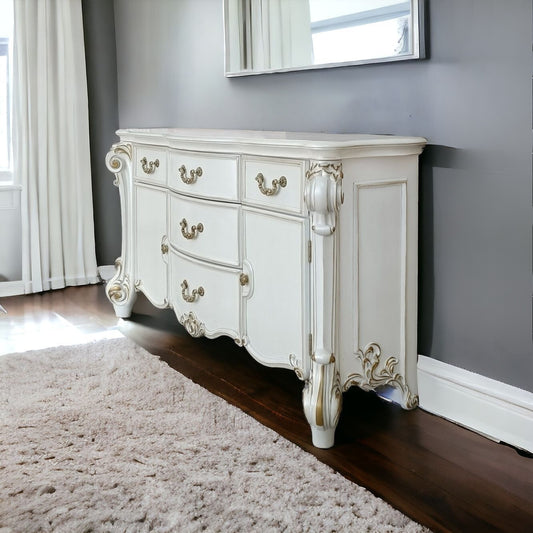 Pearl Solid and Manufactured Wood Five Drawer Triple Dresser By Homeroots | Dressers | Modishstore - 1