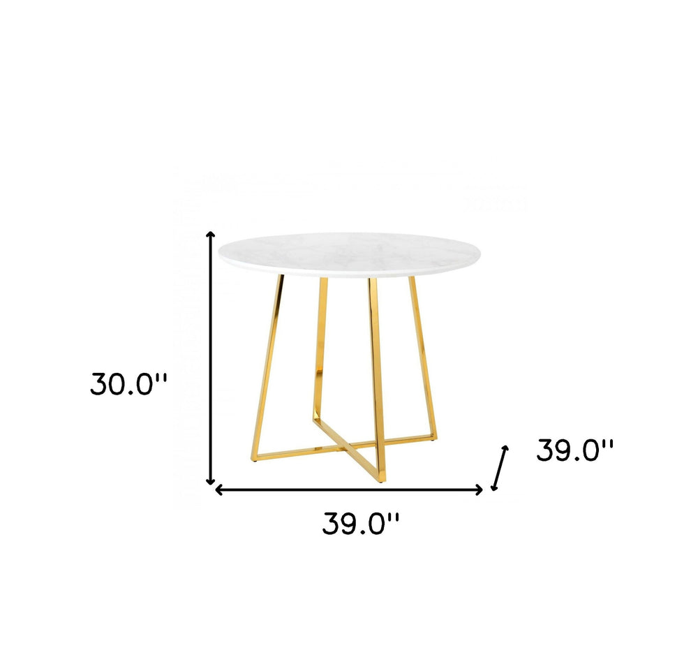White And Gold Rounded Iron Pedestal Base Dining Table By Homeroots | Dining Tables | Modishstore - 5