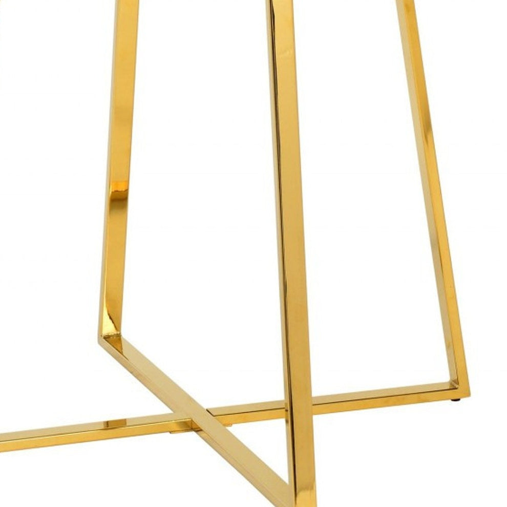 White And Gold Rounded Iron Pedestal Base Dining Table By Homeroots | Dining Tables | Modishstore - 4