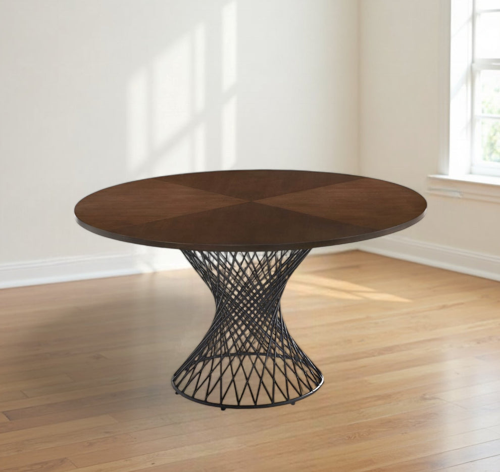 Brown And Black Rounded Solid Manufactured Wood And Iron Pedestal Base Dining Table By Homeroots | Dining Tables | Modishstore - 4