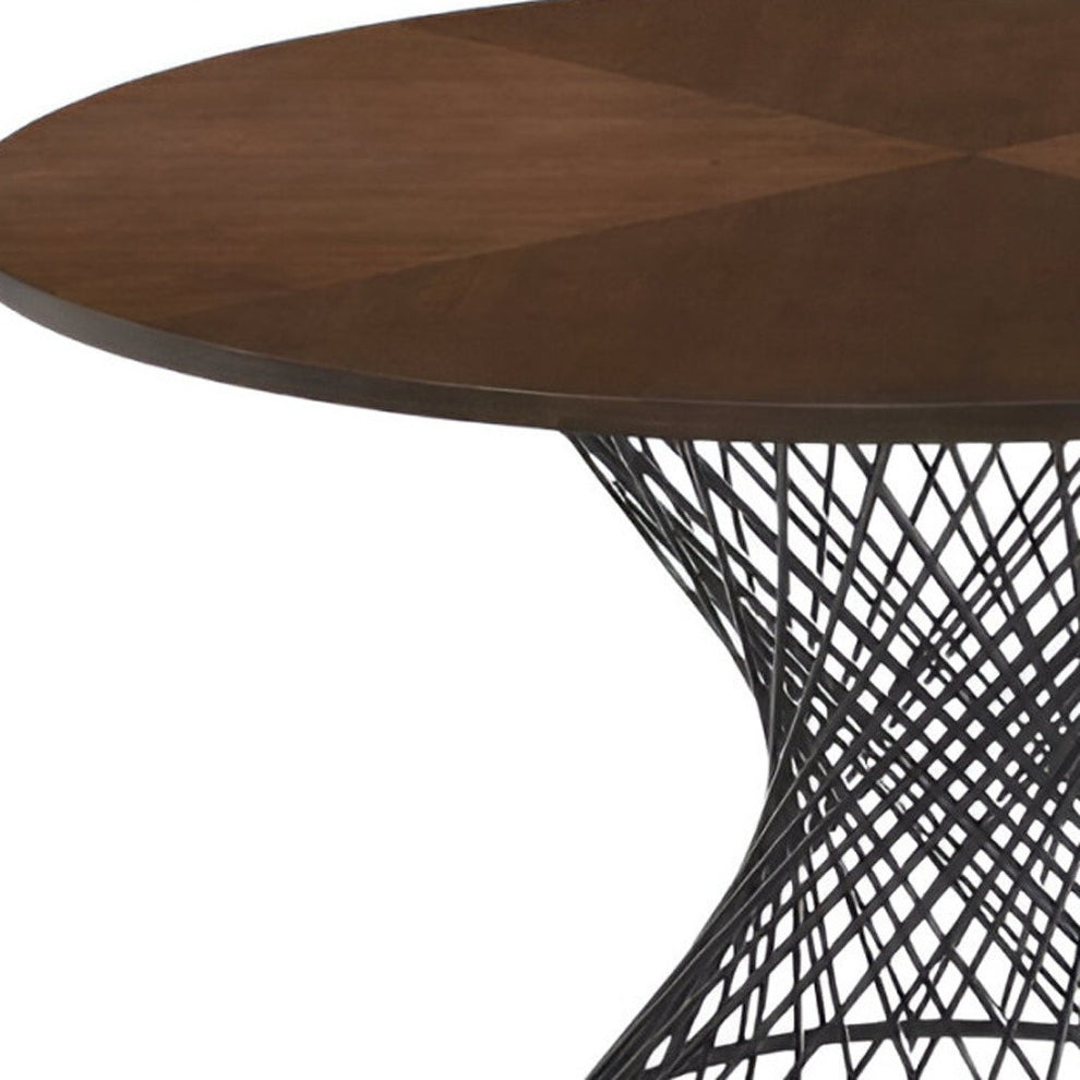 Brown And Black Rounded Solid Manufactured Wood And Iron Pedestal Base Dining Table By Homeroots | Dining Tables | Modishstore - 2