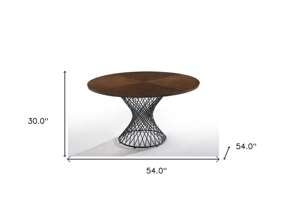 Brown And Black Rounded Solid Manufactured Wood And Iron Pedestal Base Dining Table By Homeroots | Dining Tables | Modishstore - 3