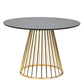 Black And Gold Rounded Stainless Steel Pedestal Base Dining Table By Homeroots | Dining Tables | Modishstore - 2