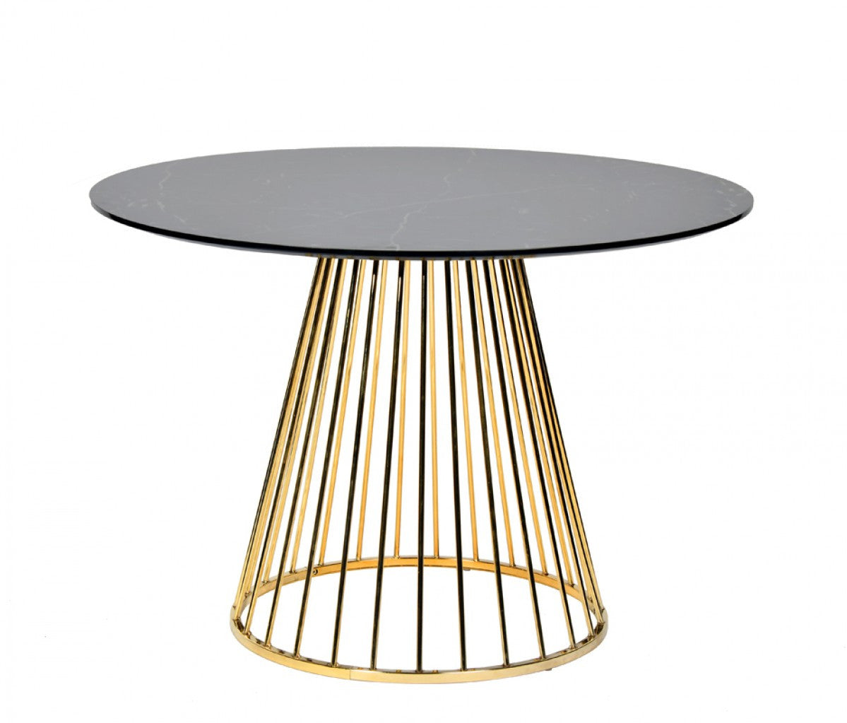 Black And Gold Rounded Stainless Steel Pedestal Base Dining Table By Homeroots | Dining Tables | Modishstore - 2