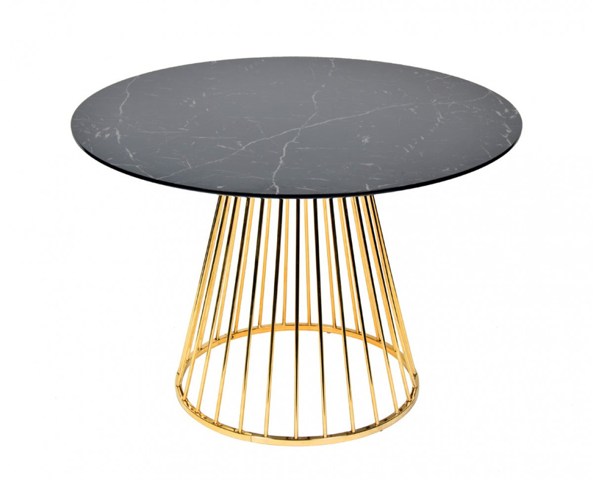 Black And Gold Rounded Stainless Steel Pedestal Base Dining Table By Homeroots | Dining Tables | Modishstore - 3