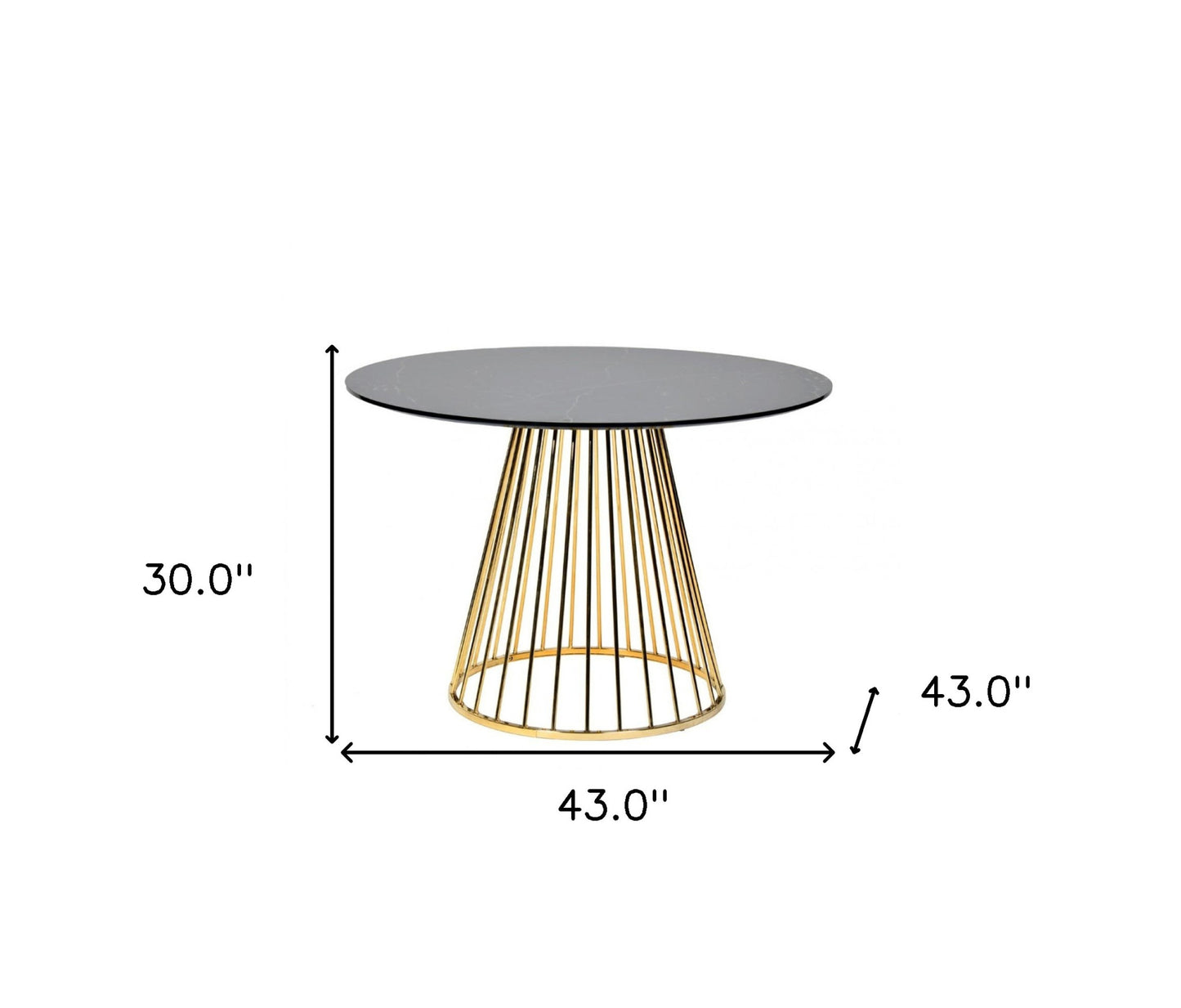 Black And Gold Rounded Stainless Steel Pedestal Base Dining Table By Homeroots | Dining Tables | Modishstore - 5
