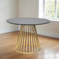 Black And Gold Rounded Stainless Steel Pedestal Base Dining Table By Homeroots | Dining Tables | Modishstore - 1