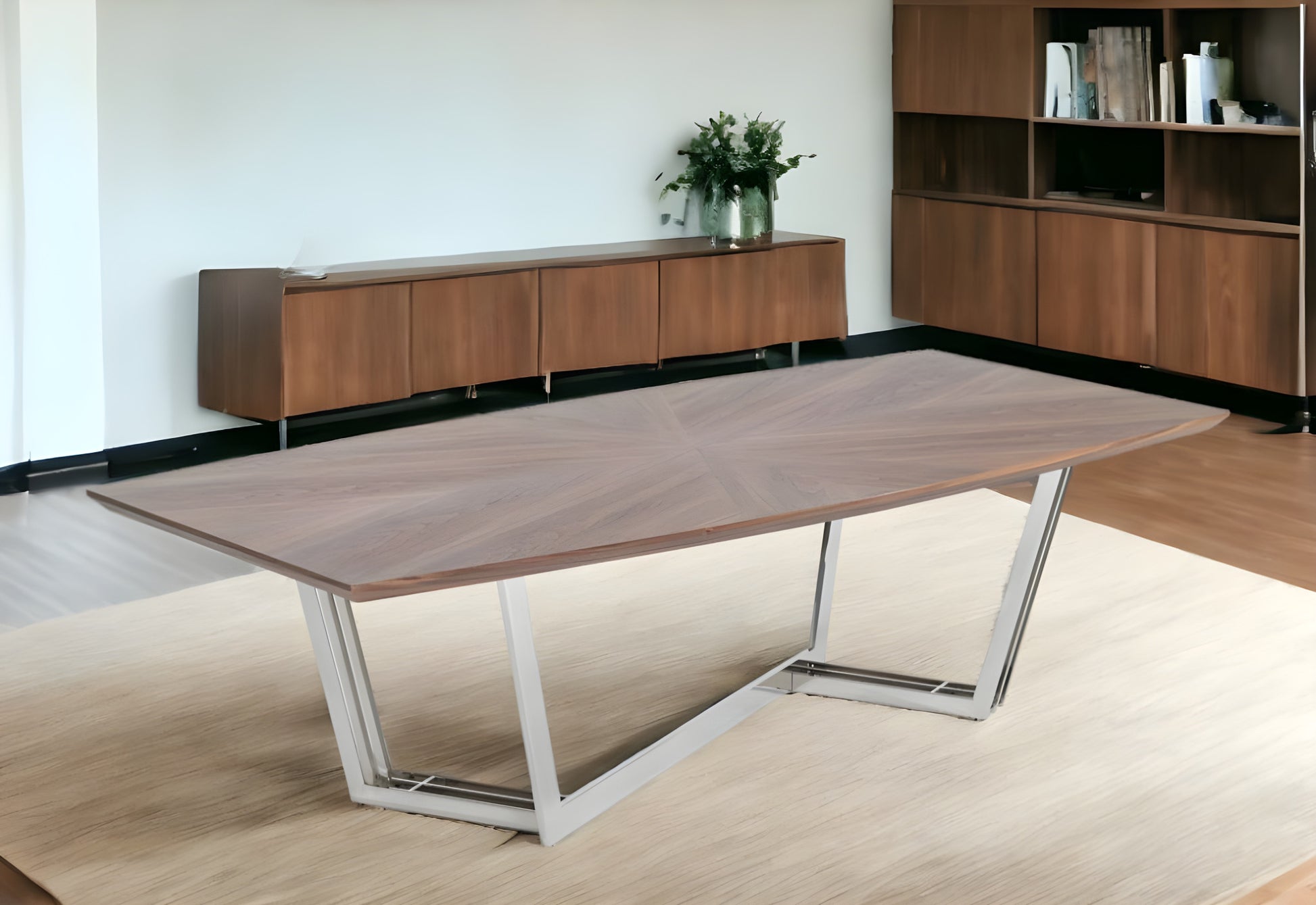 Walnut And Silver Rectangular Manufactured Wood And Iron Dining Table By Homeroots | Dining Tables | Modishstore - 1