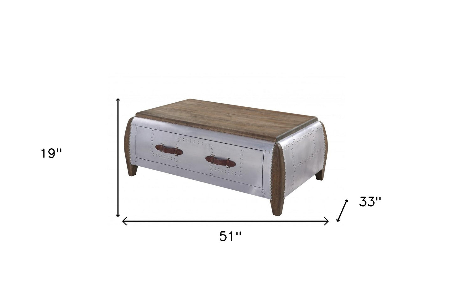 Brown and Gray Solid Wood And Aluminum Solid Coffee Table With Drawer By Homeroots | Coffee Tables | Modishstore - 4