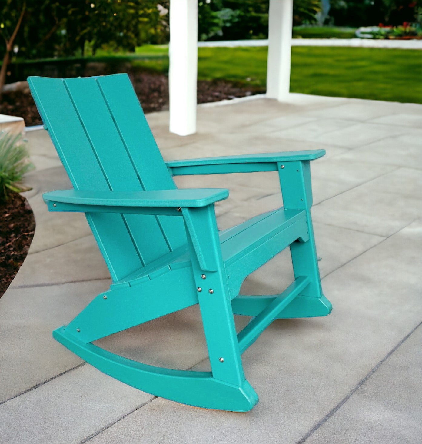 Blue Heavy Duty Plastic Indoor Outdoor Rocking Chair By Homeroots | Outdoor Chairs | Modishstore - 1