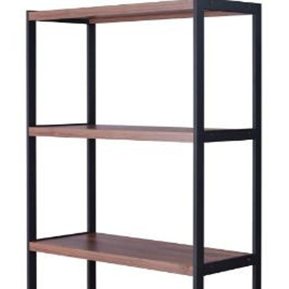 Brown And Black Metal Three Tier Bookcase with Two Doors By Homeroots | Bookcases | Modishstore - 4