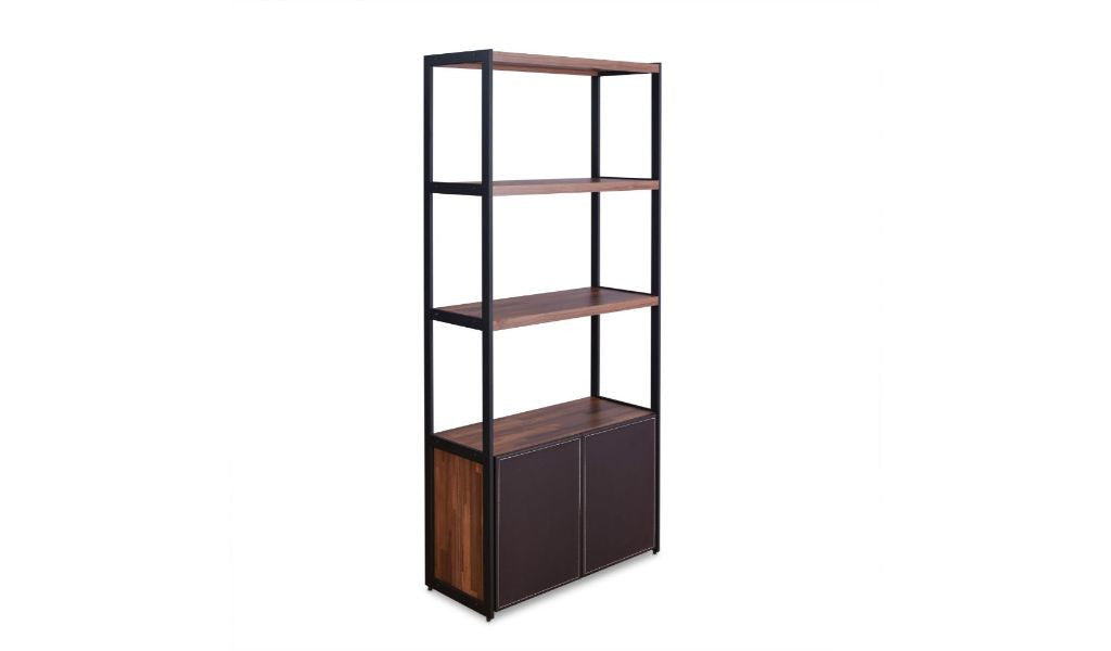 Brown And Black Metal Three Tier Bookcase with Two Doors By Homeroots | Bookcases | Modishstore - 6