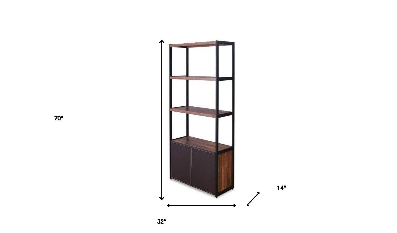 Brown And Black Metal Three Tier Bookcase with Two Doors By Homeroots | Bookcases | Modishstore - 5