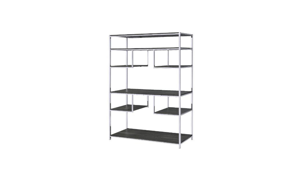 Gray And Silver Metal Seven Tier Geometric Bookcase By Homeroots | Bookcases | Modishstore - 2