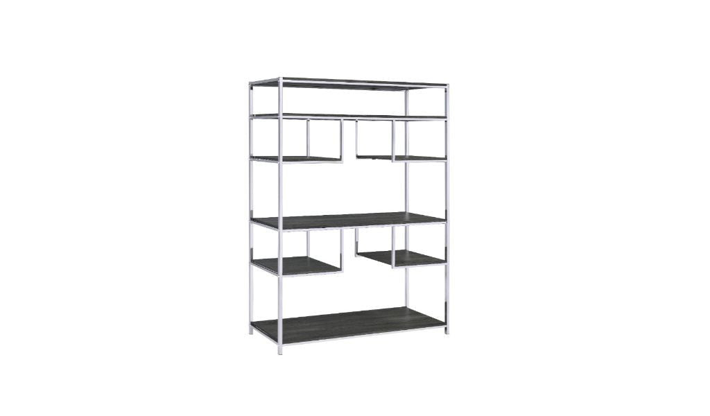 Gray And Silver Metal Seven Tier Geometric Bookcase By Homeroots | Bookcases | Modishstore - 3