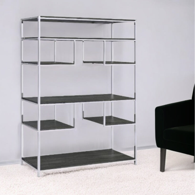 Gray And Silver Metal Seven Tier Geometric Bookcase By Homeroots | Bookcases | Modishstore - 1