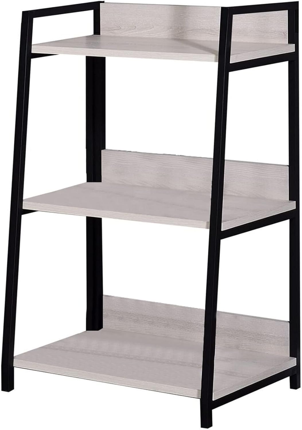 Natural and Black Metal Three Tier Ladder Bookcase By Homeroots | Bookcases | Modishstore - 2