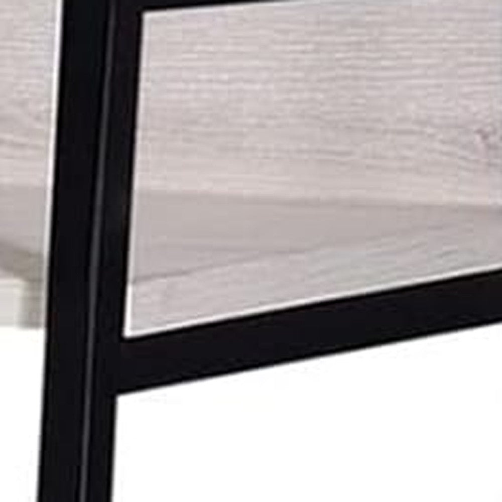 Natural and Black Metal Three Tier Ladder Bookcase By Homeroots | Bookcases | Modishstore - 3