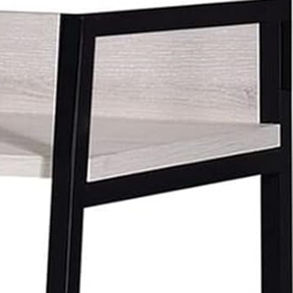 Natural and Black Metal Three Tier Ladder Bookcase By Homeroots | Bookcases | Modishstore - 4