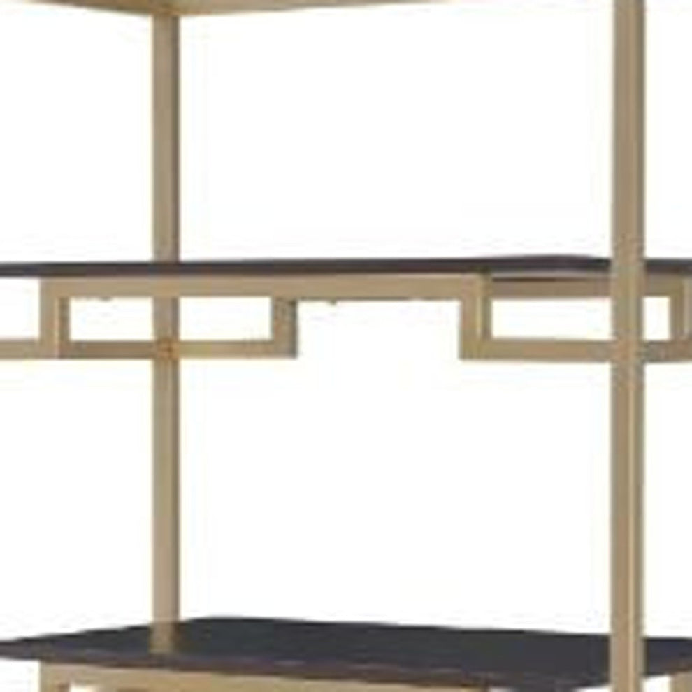 Gold and Black Metal Four Tier Etagere Bookcase with a Drawer By Homeroots | Bookcases | Modishstore - 2