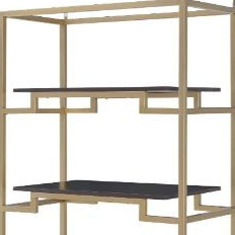 Gold and Black Metal Four Tier Etagere Bookcase with a Drawer By Homeroots | Bookcases | Modishstore - 3