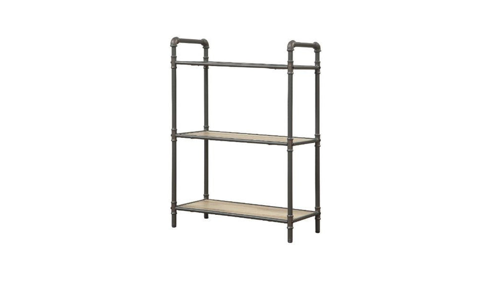 Antique Oak and Sandy Gray Metal Three Tier Standard Bookcase By Homeroots | Bookcases | Modishstore - 3