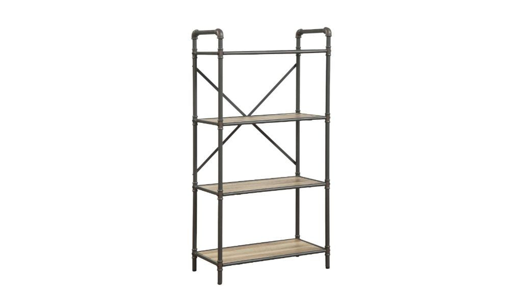 Gray Brown Metal Four Tier Etagere Bookcase By Homeroots | Bookcases | Modishstore - 5