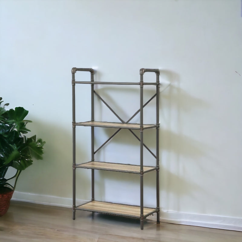 Gray Brown Metal Four Tier Etagere Bookcase By Homeroots | Bookcases | Modishstore - 1