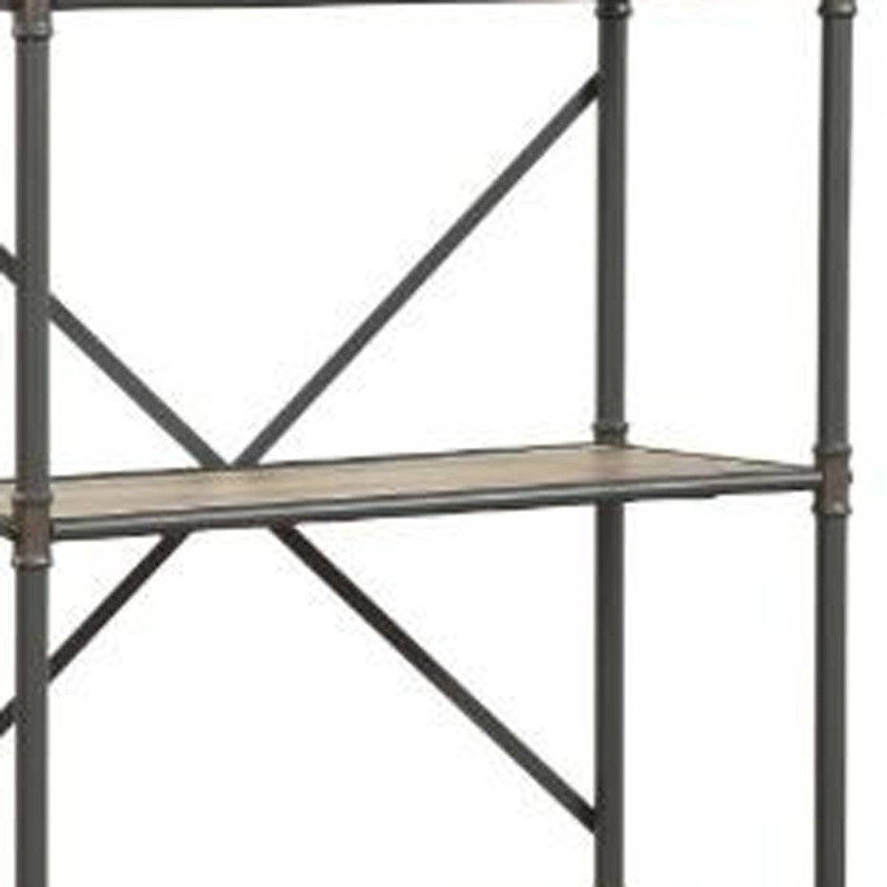 Gray Brown Metal Four Tier Etagere Bookcase By Homeroots | Bookcases | Modishstore - 2