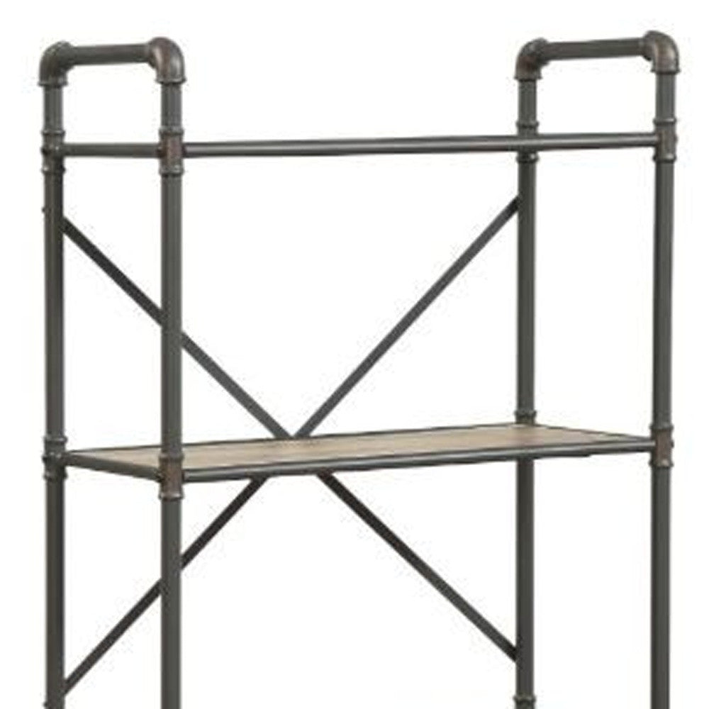 Gray Brown Metal Four Tier Etagere Bookcase By Homeroots | Bookcases | Modishstore - 3