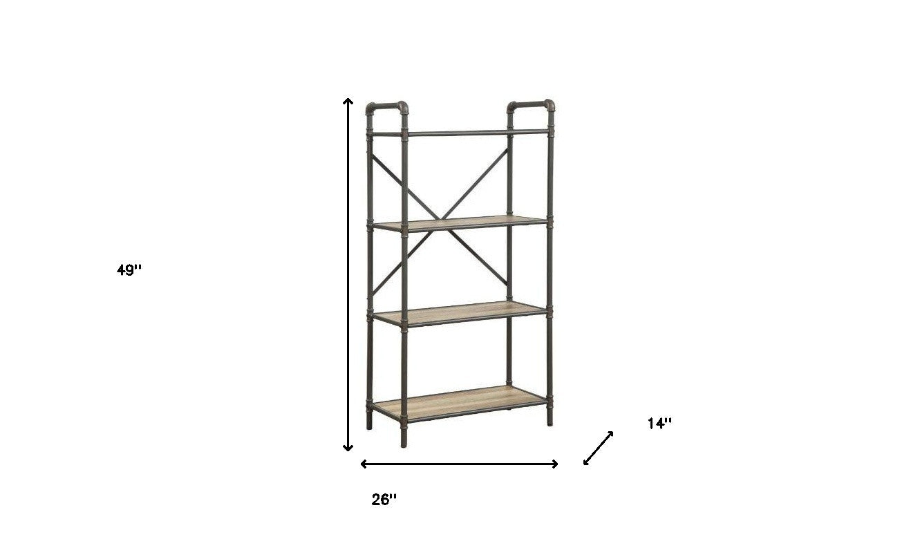 Gray Brown Metal Four Tier Etagere Bookcase By Homeroots | Bookcases | Modishstore - 4