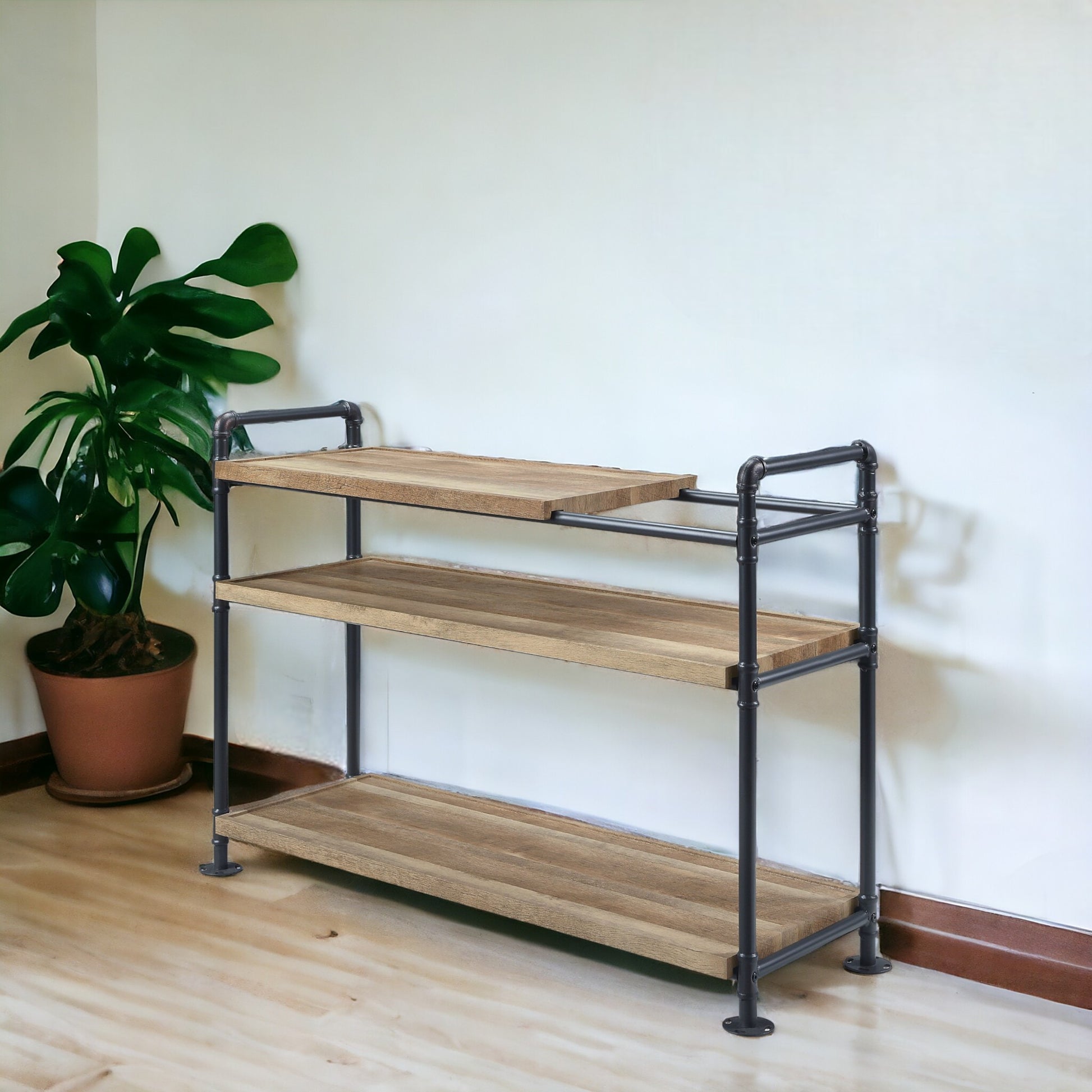 Brown And Black Metal Three Tier Etagere Bookcase By Homeroots | Bookcases | Modishstore - 7